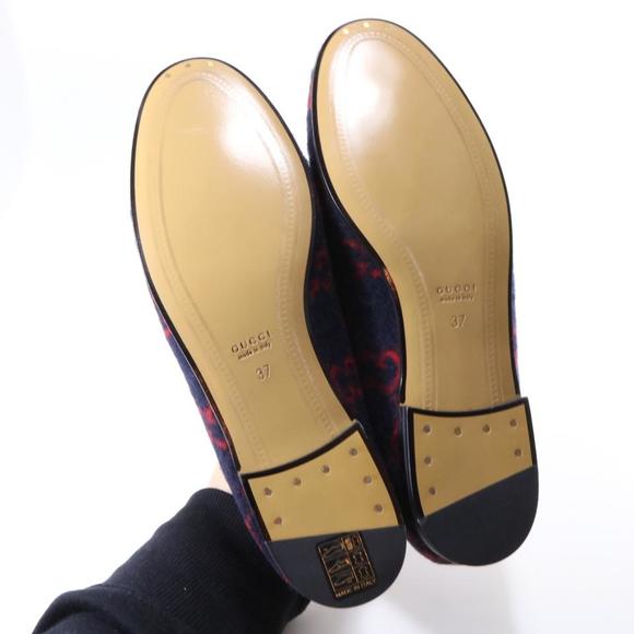 Jordaan GG Print Horsebit Classic Wool Navy Red Flannel Loafers D096 - Picture 8 of 12